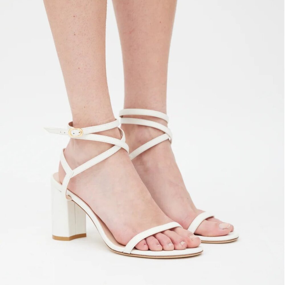 Stuart Weitzman White Leather Merinda Block Heel
